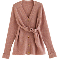 BELLYWEAR maternity knitted top spring and summer fashionable temperament knotted maternity trendy versatile bottoming sweater