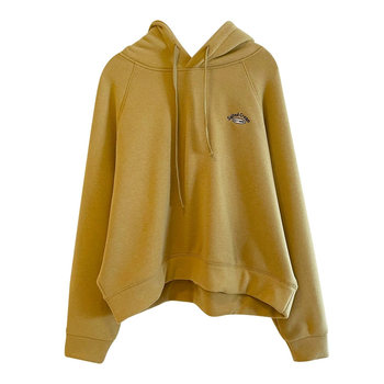 Short thickened embroidered long sleeve hooded jacket for women