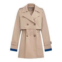 (Stiff and easy to care for) Hush Puppies Womens 2024 Autumn Drawstring Waist Retro Contrast Color Lapel Windbreaker Jacket
