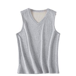 冬男v领套头桑蚕丝拉绒保暖背心马甲真丝加绒单层一体上衣打底