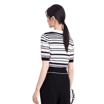 (Same style in the mall) Kelatier striped breathable ice silk lapel short-sleeved sweater for women 2024 spring new style