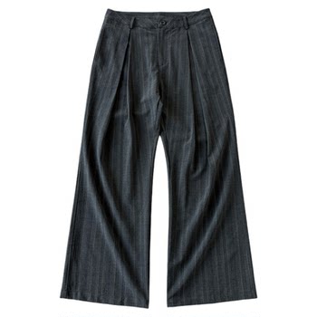 H1c striped* texture tr i-pleat wide-leg trousers