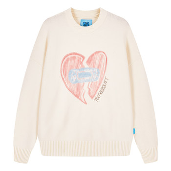 TNQT Broken Heart Band-Aid Crayon Hand-painted Love Loose Pullover Long Sleeve Men's Sweater Women's Couple Wear Trendy Brand