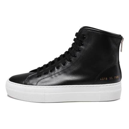 COMMON PROJECTS 皮革系带后拉链高帮运动休闲鞋 女款 黑色