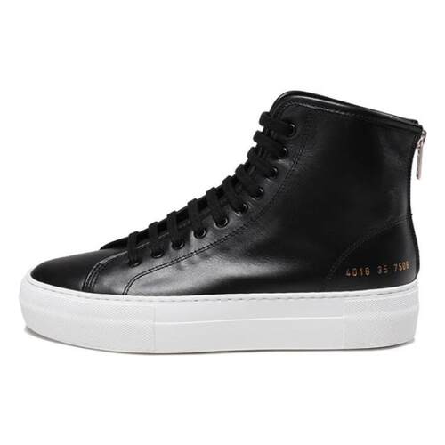 COMMON PROJECTS 皮革系带后拉链高帮运动休闲鞋 女款 黑色