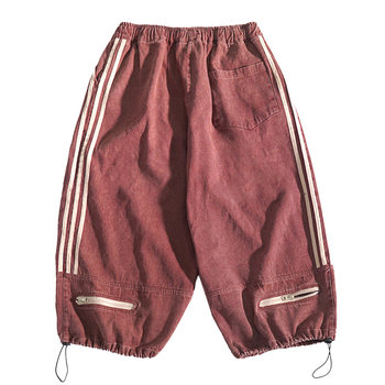 UUCSCC hip-hop trendy brandy wide-leg three-bar sports pants ເກົ້າຈຸດວ່າງ-ຂາຊື່ jean leggings workwear ຍີ່ປຸ່ນສໍາລັບຜູ້ຊາຍ