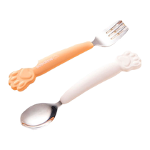 Panasonic Weibeibei Baby Childrens Tableware Fork and Spoon Set Silicone Food Spoon Stainless Steel Spoon and Fork for Eating
