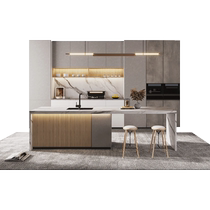 Haolaike Wabiji style open kitchen cabinet 2 custom quartz stone countertops villa kitchen cabinet decoration design