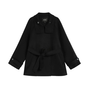 pusumede 暮光之城 黑色绵羊毛立领呢子外套女高级感短款毛呢大衣