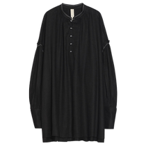 (Shape of ancient porcelain) puretea tea embroidery stand collar shirt womens linen blended top 2024 new autumn style