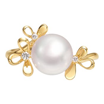 Lynnhaven art yuanmei xiangxue akoya seawater pearl ring 18k gold diamond ring