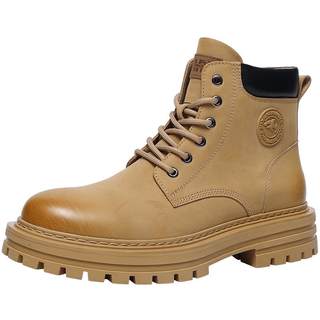 马克华菲2025新款大黄靴男士马丁靴男款厚底工装高帮户外真皮靴子