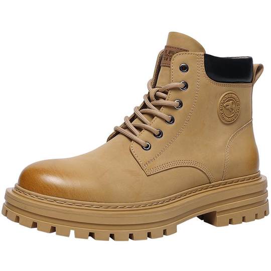 马克华菲2025新款大黄靴男士马丁靴男款厚底工装高帮户外真皮靴子