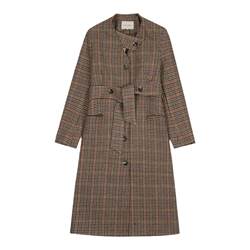 Ren Xiaoyi retro houndstooth plaid coat ຍາວກາງ wool ຄໍເຕົ້າໄຂ່ທີ່ເກົາຫຼີໃຫມ່ woolen ດູໃບໄມ້ລົ່ນແລະລະດູຫນາວ