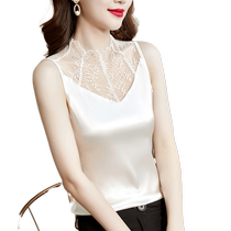 Camisole for women spring and summer triple acetate satin half-high collar hollow lace sleeveless bottoming shirt suit inner wear