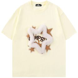 From Mars Surrounded by Stars American cute plush star letter printed short-sleeved T-shirt loose casual bf