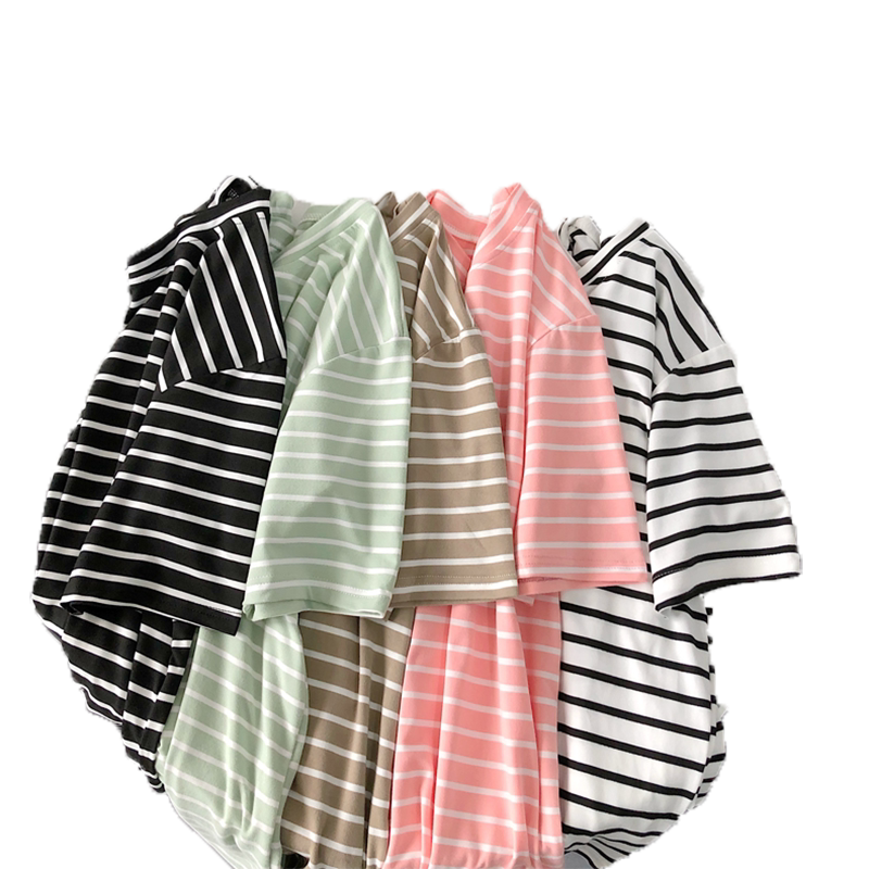 条纹短袖女学生韩版宽松夏季新款2020百搭半袖原宿bf风打底衫上衣