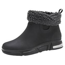 Autumn and winter Korean style waterproof shoes for men, waterproof, non-slip, velvet cover rain boots, ເກີບຢາງພາລາຜູ້ຊາຍ, ເກີບຫາປາ, ເກີບຝົນ, ເກີບຝ້າຍ