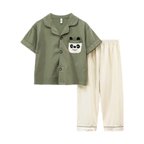 Childrens pajamas summer pure cotton boys and girls stand-up collar short-sleeved summer thin boys and girls baby home air-conditioned clothes