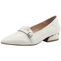Daphne sheepskin single shoes for women summer 2024 new spring and autumn thick heel small leather shoes pointed toe French Mary Jane womens shoes