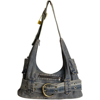 Korean Retro Hot Girl Y2K Washed Lazy Artistic Denim Canvas Underarm Bag Trendy Cool Versatile Shoulder Crossbody Bag