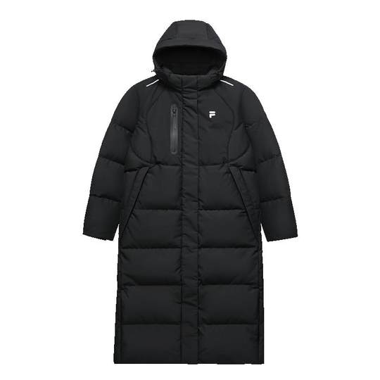 FILA FUSION斐乐潮牌长款鹅绒羽绒服女2025冬季新款保暖连帽外套