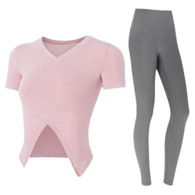 Yoga suits women's summer thin tops sports underwear beautiful back gathered shockproof fitness clothes high waist hip pants