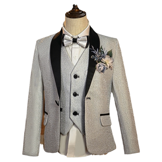 男童西装套装花童亮片儿童钢琴演出舞台走秀西服晚会主持人礼服银