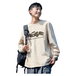 唐狮2025春季新款长袖T恤男印花圆领运动字母上衣美式内搭打底潮t