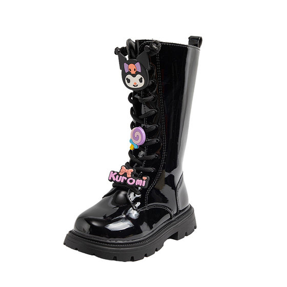 
New autumn and winter fashion high-tube fashion boots for girls little girls camellia versatile plus velvet baby girl soft bottomed cotton boots