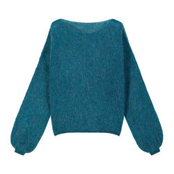 ROCO Retro Peacock Blue Mohair Cardigan Women's Loose Outerwear Pullover Lazy Style Knitted Sweater Top Sweater