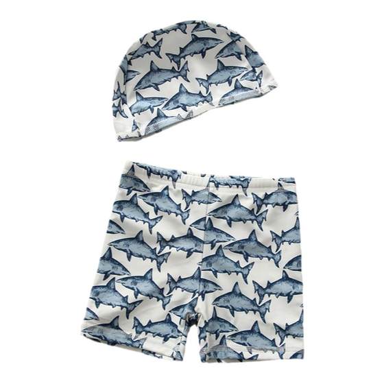 Korean version of the new product Korean children's swimsuit Boy baby shark swimming trunks Boy Xiaoyi swimming trunks with hat tide