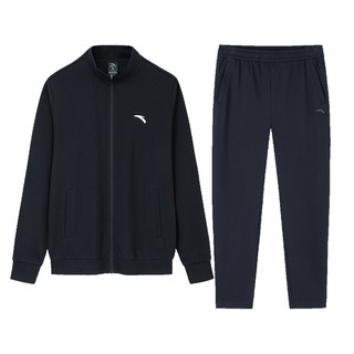 安踏爸爸运动套装中老年男士秋冬季休闲加绒外套宽松跑步运动衣服