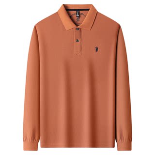 100%纯棉稻草人长袖t恤男士2025春秋季翻领商务休闲POLO衫爸爸装