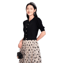 (Same style in the mall) Collatier 2024 Spring Ice Silk Sweet Lady Style Puff Sleeve Short Sleeve Sweater