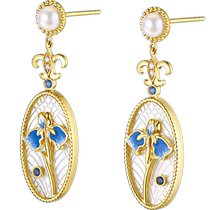 Lukfook Jewelry Iris Sapphire Stud Earrings Enamel Craftsmanship 18k Gold Pearl Earrings Pricing cMDSKE0046Y