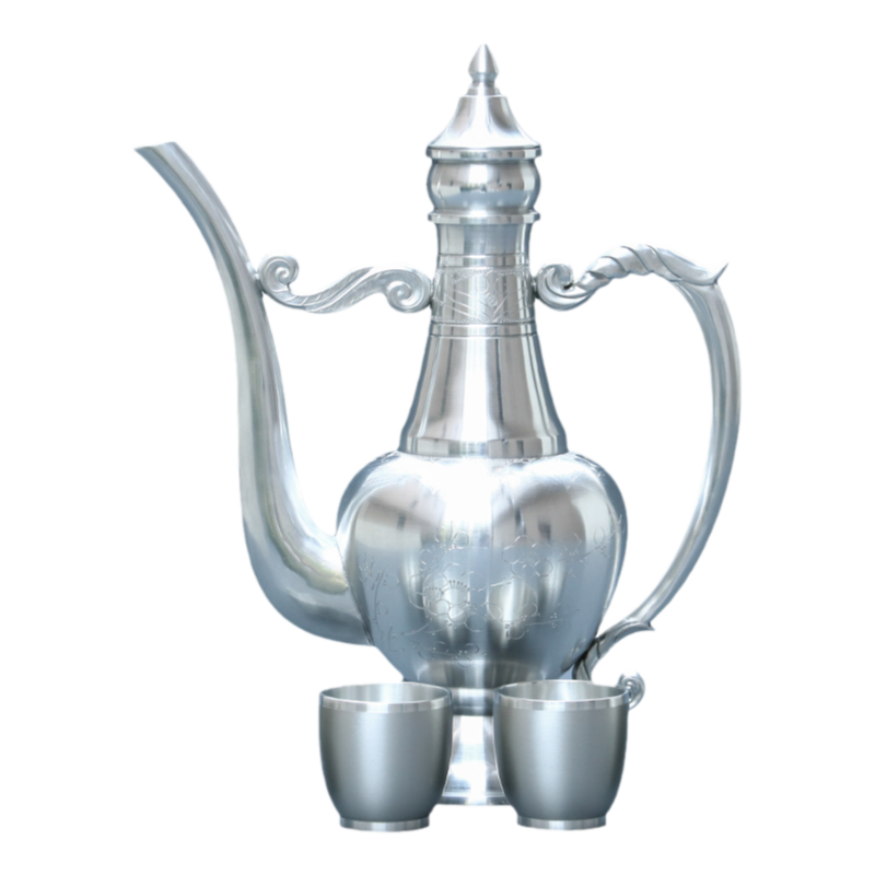 1644 純錫製 岡本謹製　古錫瓶子一対　酒器　32cm 時代物 1644 純錫製 岡本謹製 古錫瓶子一対 酒器 32cm 時代物