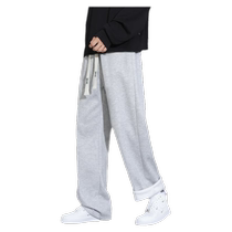 Pantalon gris Plus en daim Homme Automne Hiver Loose en bonneterie Sweatpants Straight Barrel Sports Guys Boomer Casual Long Pants