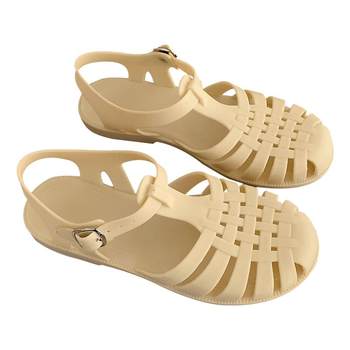 Sandals for women summer ins fairy style flat jelly shoes Korean retro Baotou hollow woven beach shoes