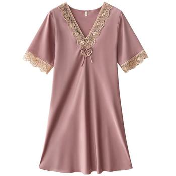 Pajamas ຂອງແມ່ຍິງ Summer Dress Ice Silk Nightgown Summer Feminine Lace Cool Silk Thin Large Size Home Clothing