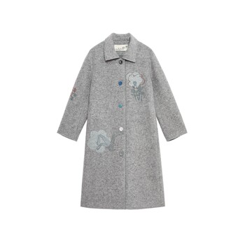 飞鸟和新酒商场同款女装新款灰色中长款毛呢大衣女FZ470051003