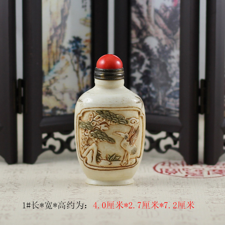 骨雕鼻烟壶带银勺龙凤花鸟雕刻鼻烟粉把玩古玩手工艺品商务国风-淘宝