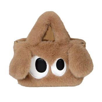 Plush big-eyed puppy handbag for women spring and autumn new cute funny niche hand-raised advanced cute furry bag