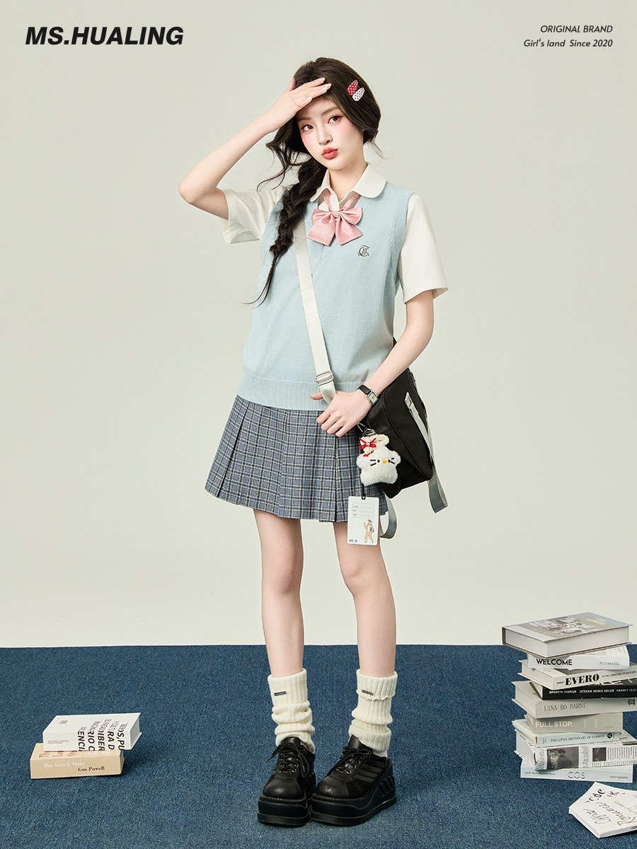 Hana Rin-tai's Tetsuroku-inspired Knitted Vest Autumn College Style Sweater Knitted Short-Sleeved Outfit for Women, JK Uniform Set
