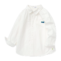 Balabala childrens shirt spring and autumn medium and large childrens clothing pure cotton white shirt boys college style performance bottoming shirt