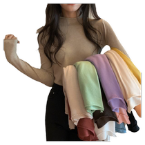 Personalized curled knitted bottoming shirt for women early autumn half turtleneck pullover long-sleeved T-shirt petite slim fit top