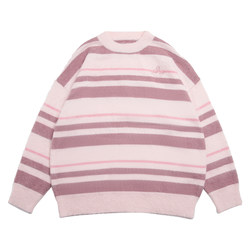 TNQT Heartbreak Band-Aid Classic Contrast Color Striped Round Neck Knitted Sweater Women's Lazy Style Loose Knitted Sweater