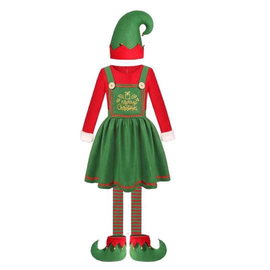 新款成人儿童圣诞精灵扮演服万圣节红绿精灵圣诞亲子装派对表演服