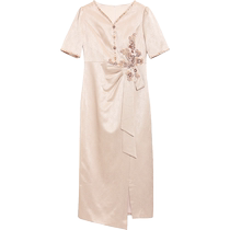 Dress French high-end fashion light luxury slim fit large size elegant and elegant one-step skirt exquisite three-dimensional flower embellishment