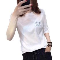 Coque pur coton blanc 70%-manche femme t-shirt femme Été 100 tours milieu de nuit Compassion Mode et vieillissement Imprimé Positif Shoulder Blouse